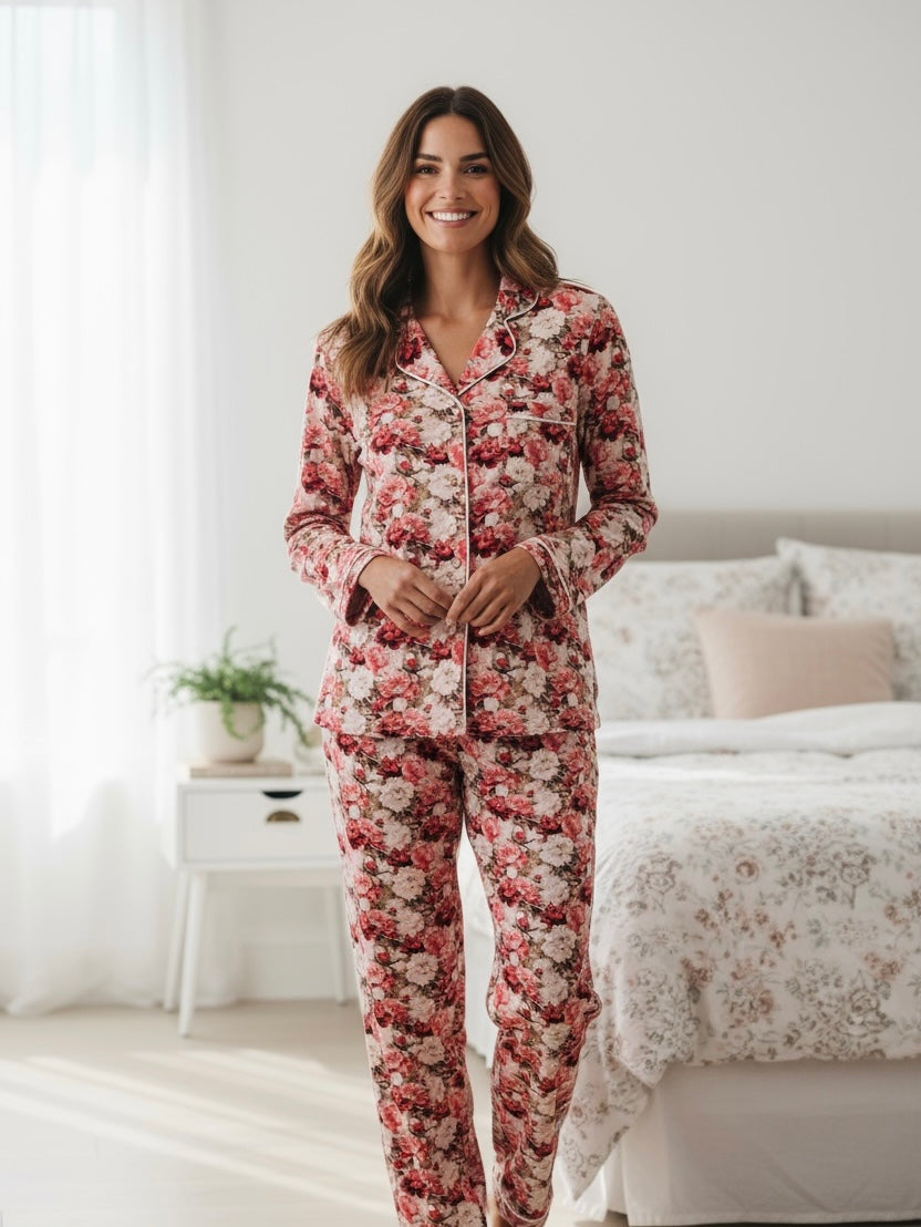 Crimson Bloom Mommy Pajama Set