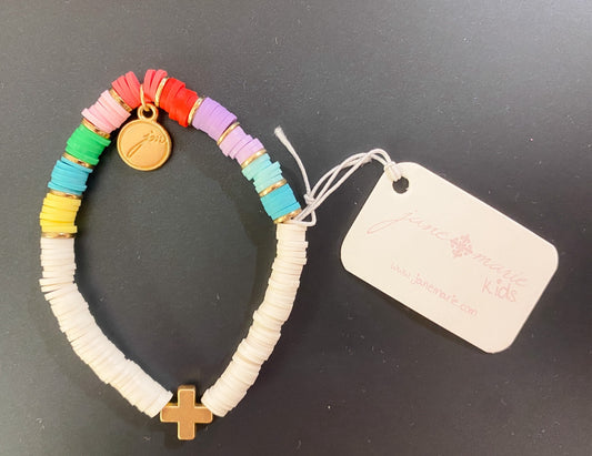 Jane Marie Kids Rainbow Cross Bracelet – Multicolor Heishi Bead Stretch Bracelet