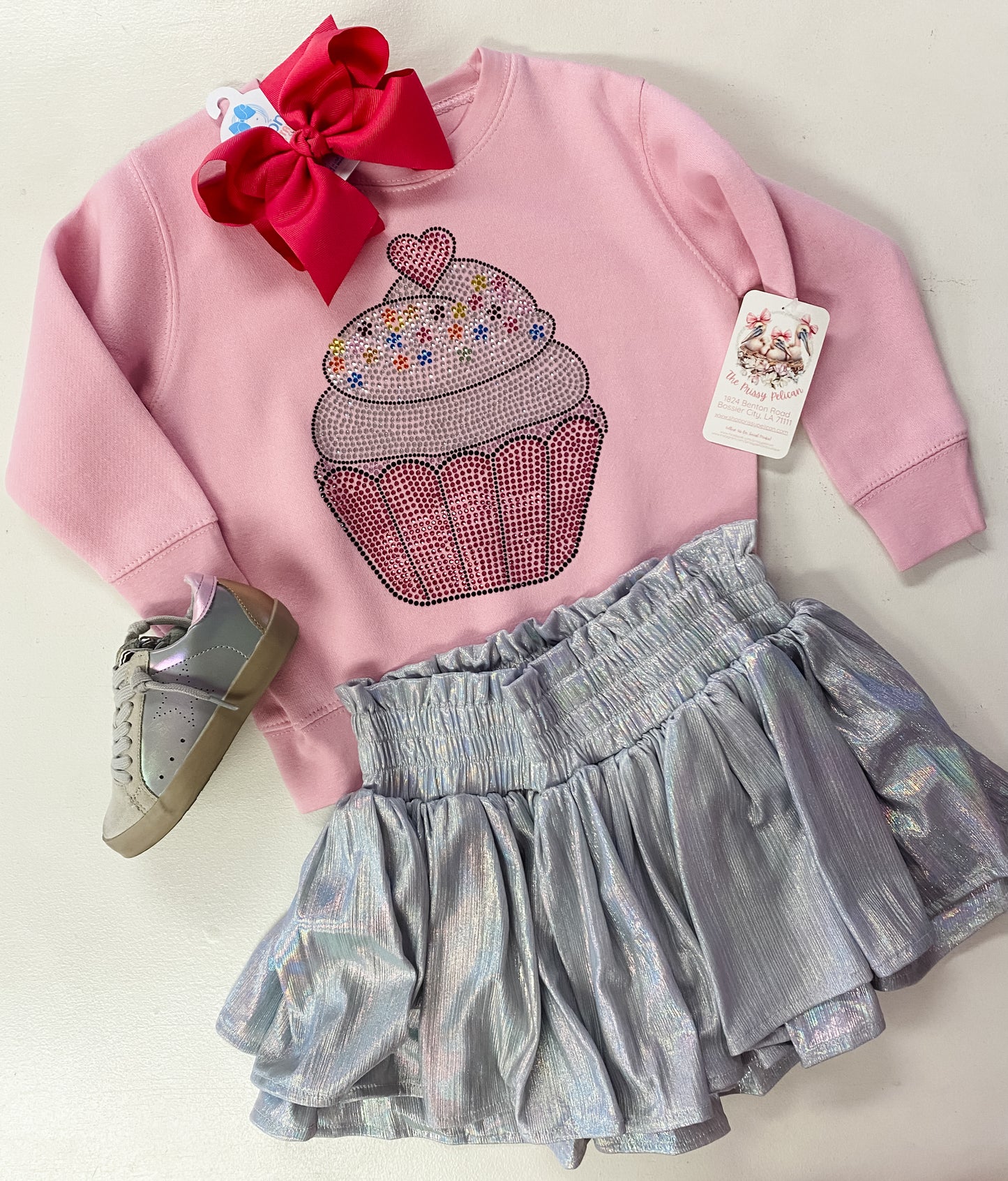Pink Rhinestone Cupcake Sweatshirt – Girls Glitter Pullover