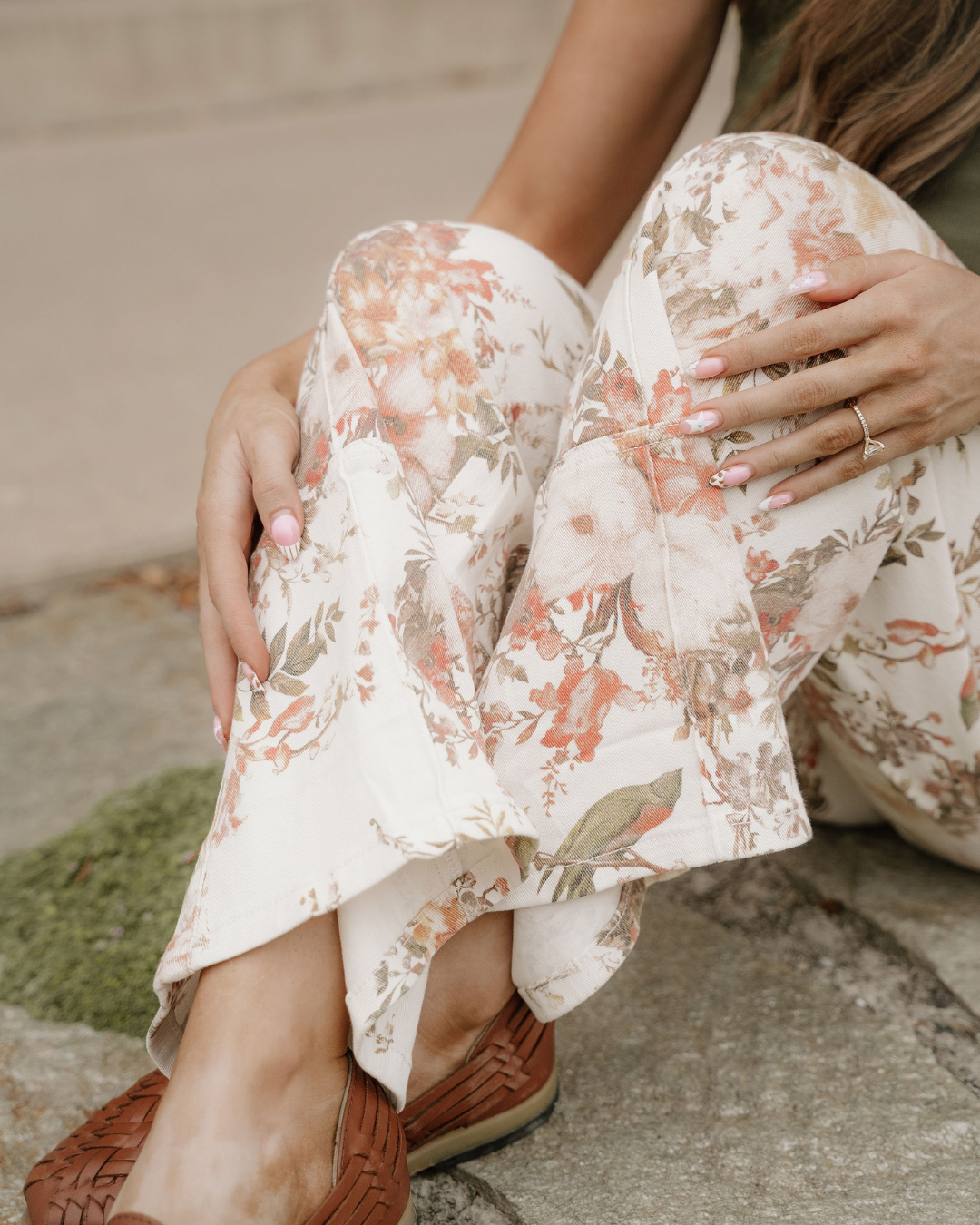 Meadow Vintage Style Floral Print High Waist Wide Leg Jeans