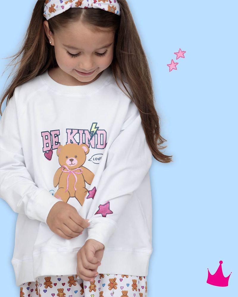Azarhia Glitter Be Kind Teddy Oversized White Sweatshirt | Girls Boutique Pullover | Bossier City, LA