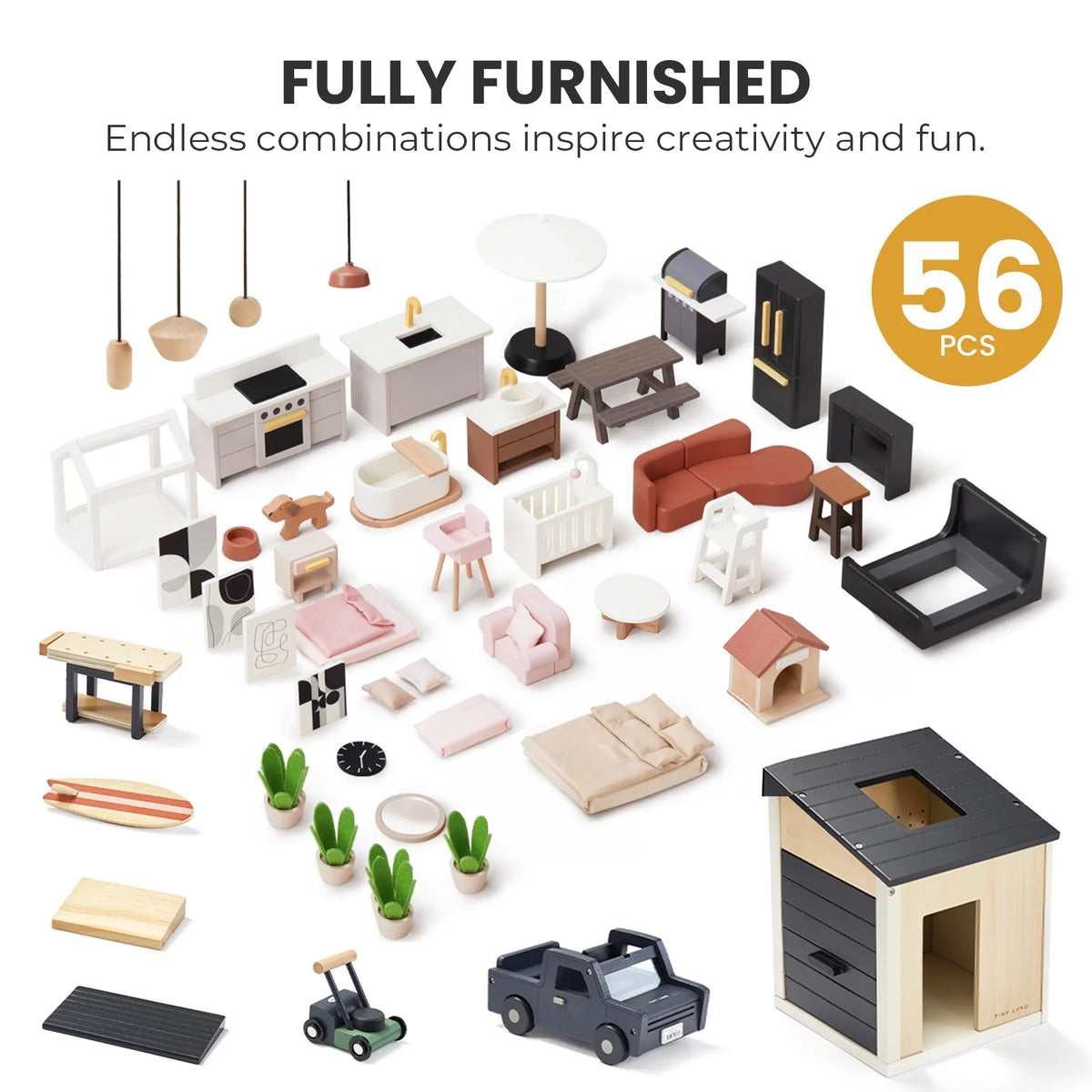 Sweet Family Gift Set: Black Dollhouse & Dollhouse Garage & Extra Dolls Set