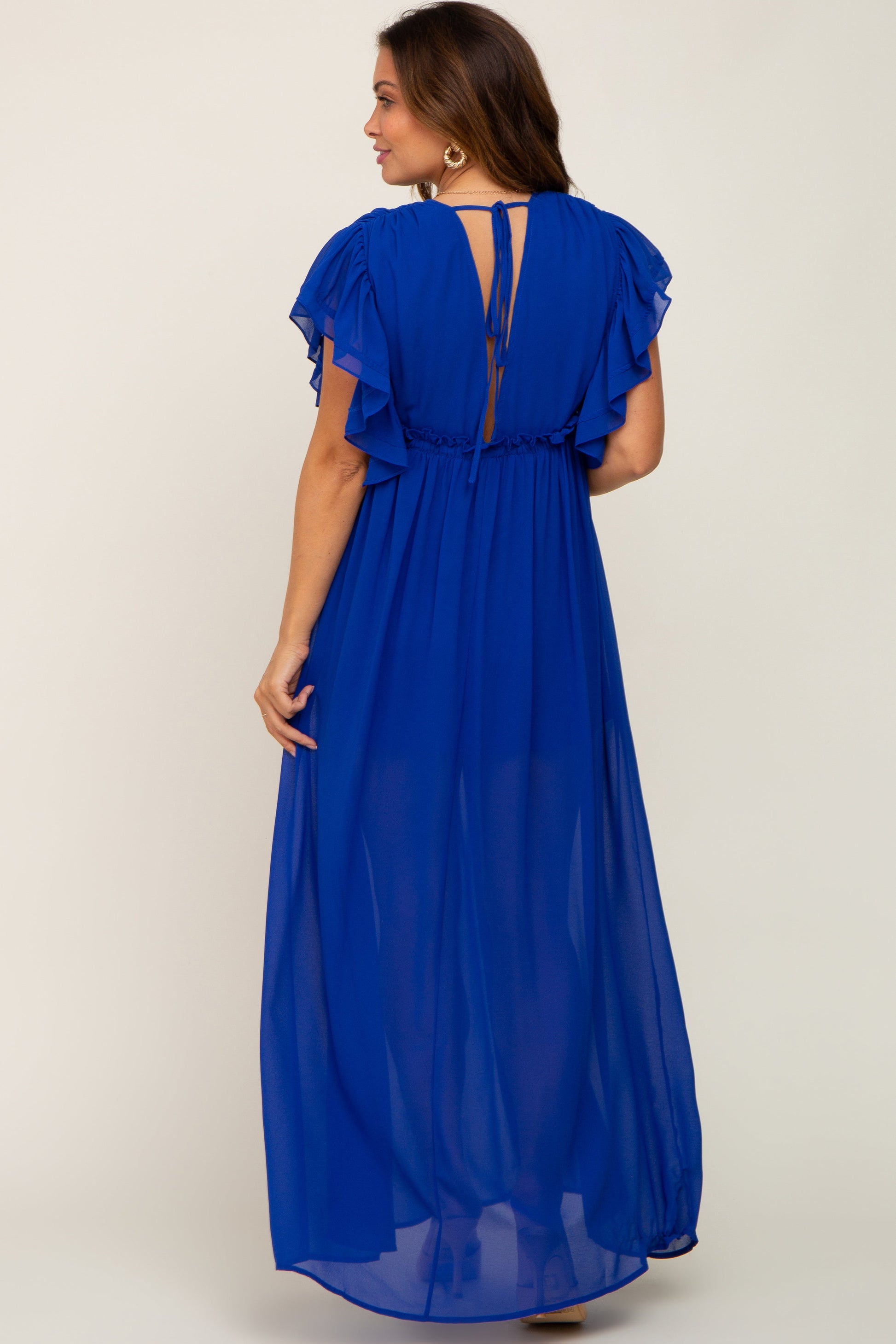 Royal Blue Flounce Button Front Maternity Maxi Dress The Prissy Pelican Royal Blue Flounce Button Front Maternity Maxi Dress The Prissy Pelican