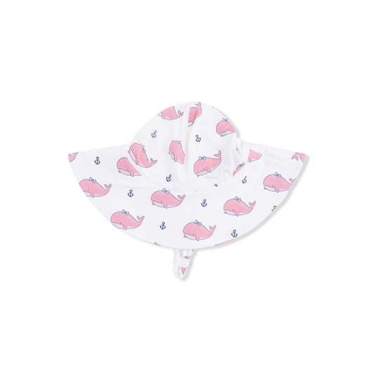 Bubbly Whale with Bow  Pink - Wide Brim Sun Hat