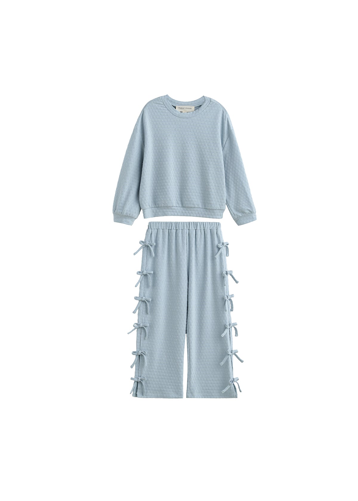 Girls Light Blue Textured Bow Lounge Set | Toddler & Little Girls Two Piece Outfit | Fall Boutique Clothing