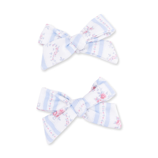 Anna Floral Stripe - 2 Pack Bow Clips