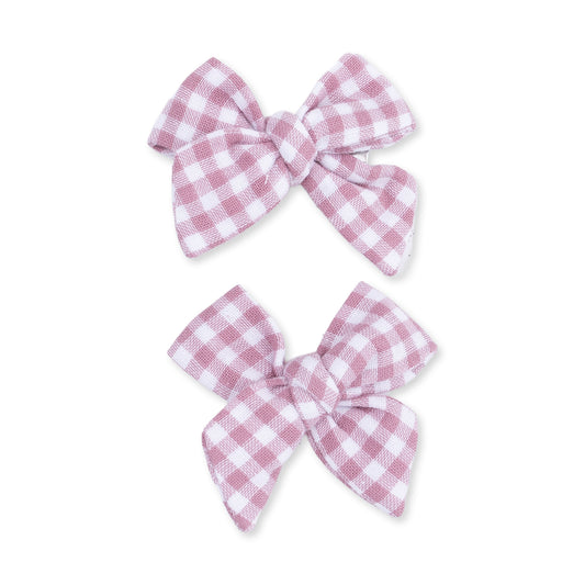 Berry Gingham - 2 Pack Bow Clips