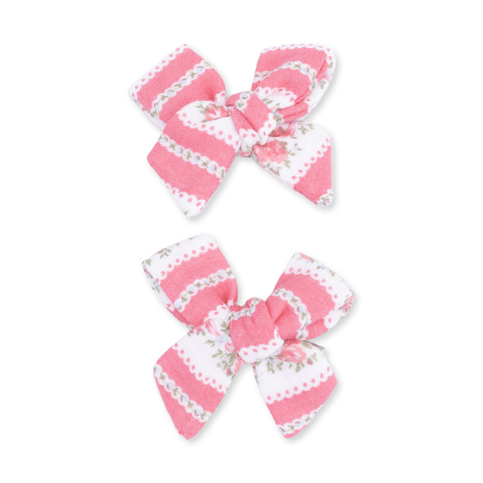 Suzie Floral Stripe - 2 Pack Bow Clips