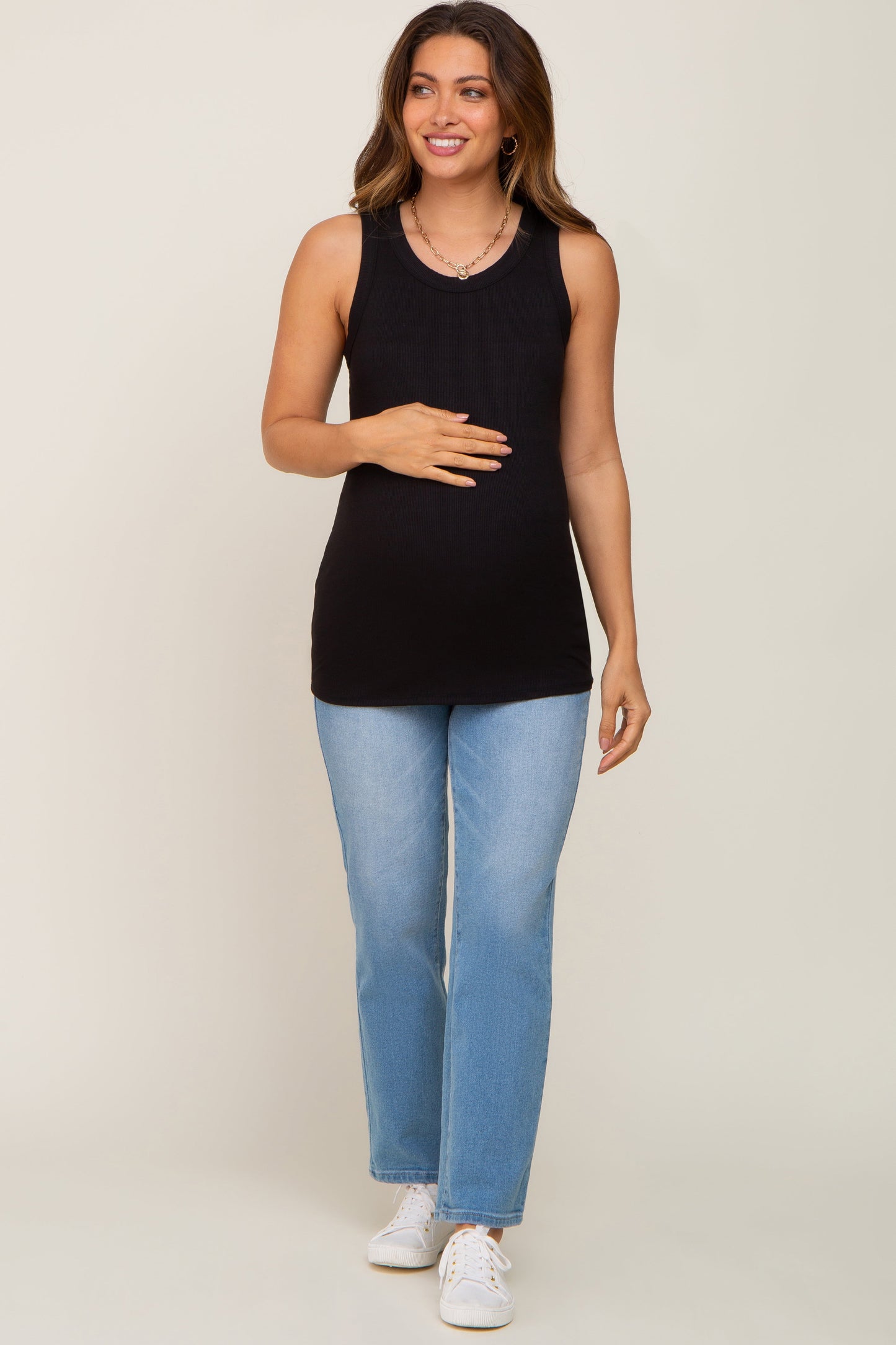 Black Sleeveless Ribbed Maternity Top