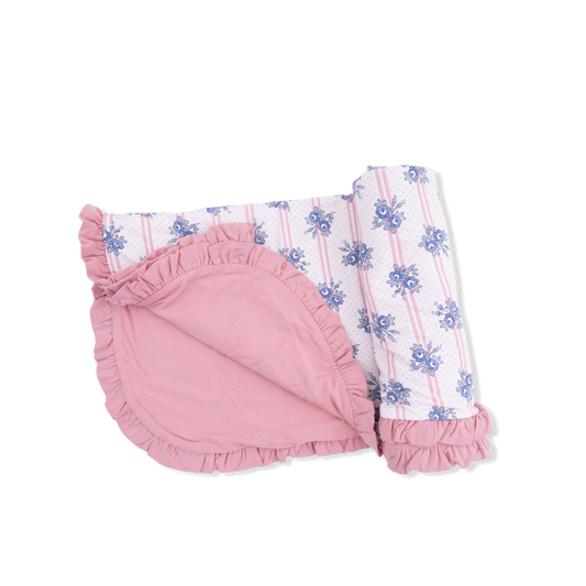 Stripe Dot Roses - Ruffle Blanket