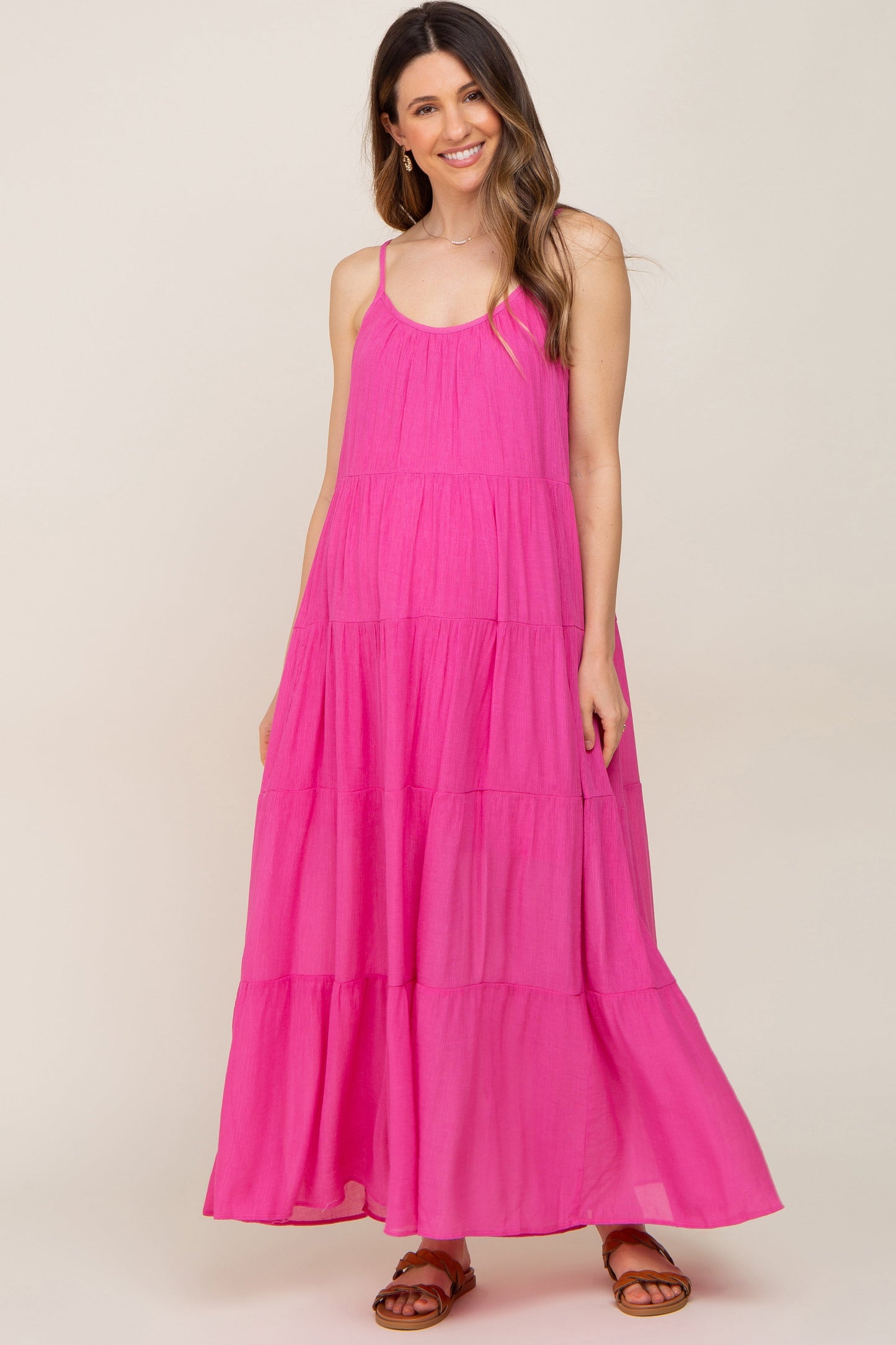 Fuchsia Tiered Maternity Maxi Dress