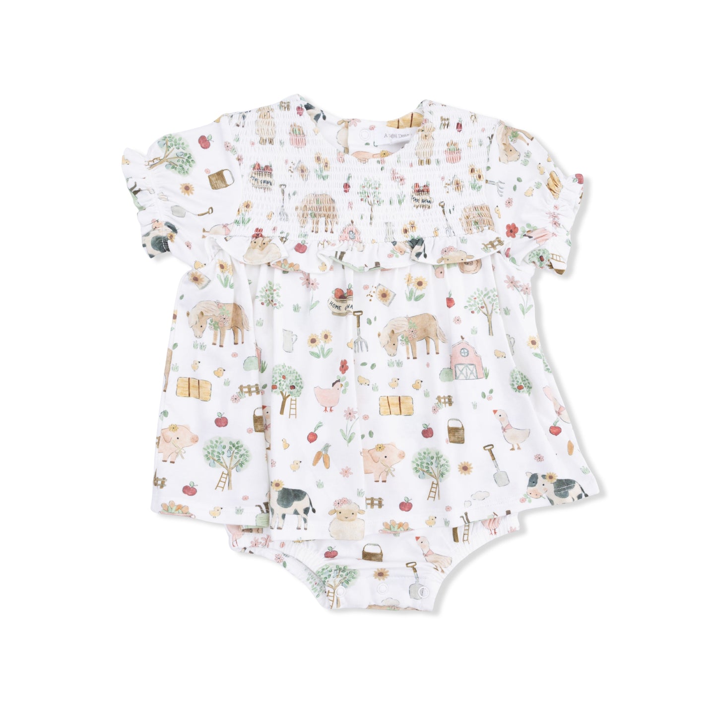 Cute Farm Animals Pink - Smocked Ruffle Bubble with Skirt