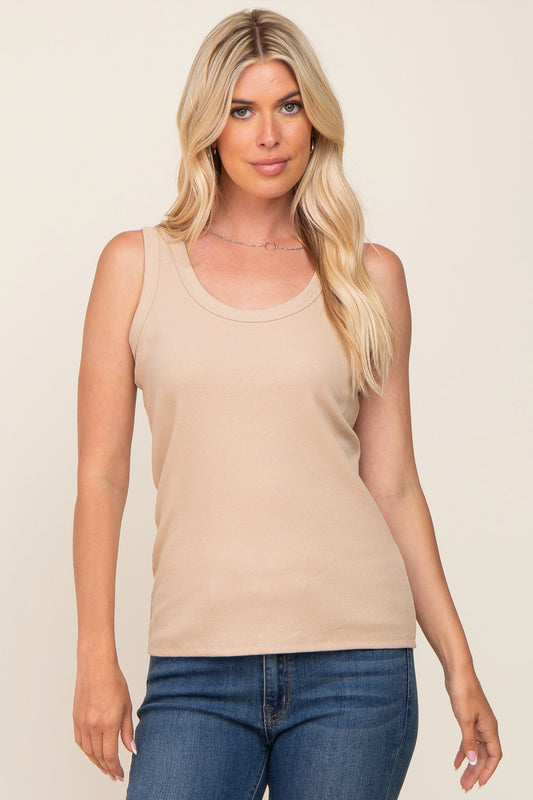 Beige Ribbed Basic Tank