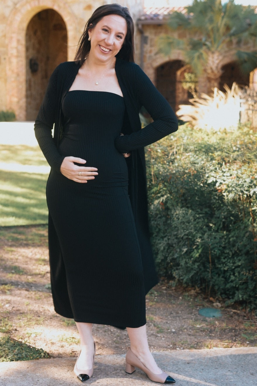 PinkBlush Black Ribbed Sleeveless Dress Cardigan Maternity Set Large PinkBlush Black Ribbed Sleeveless Dress Cardigan Maternity Set Large