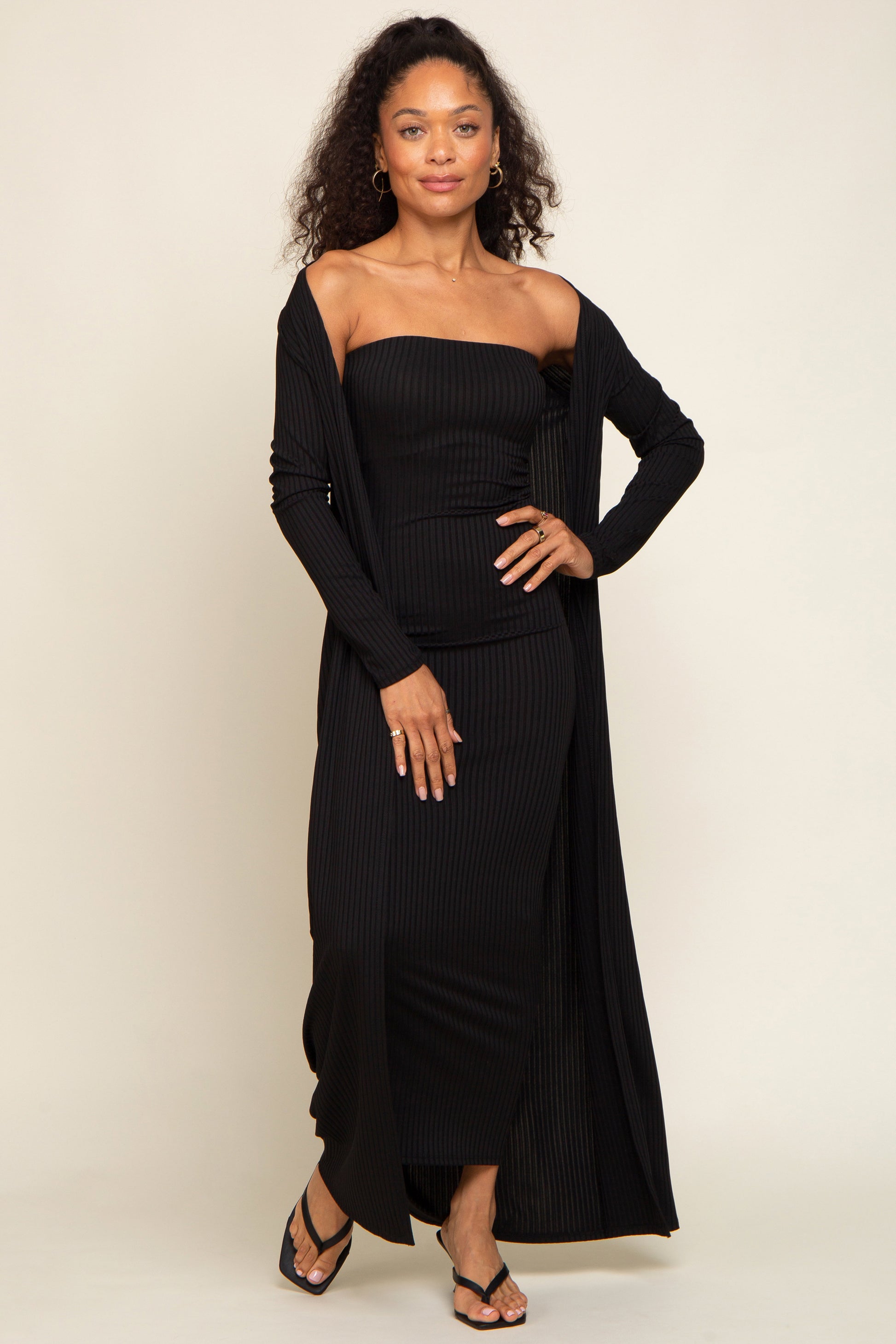 Black Maxi Maxi Dress With Cardigan Outfits Ribbed Dress Black