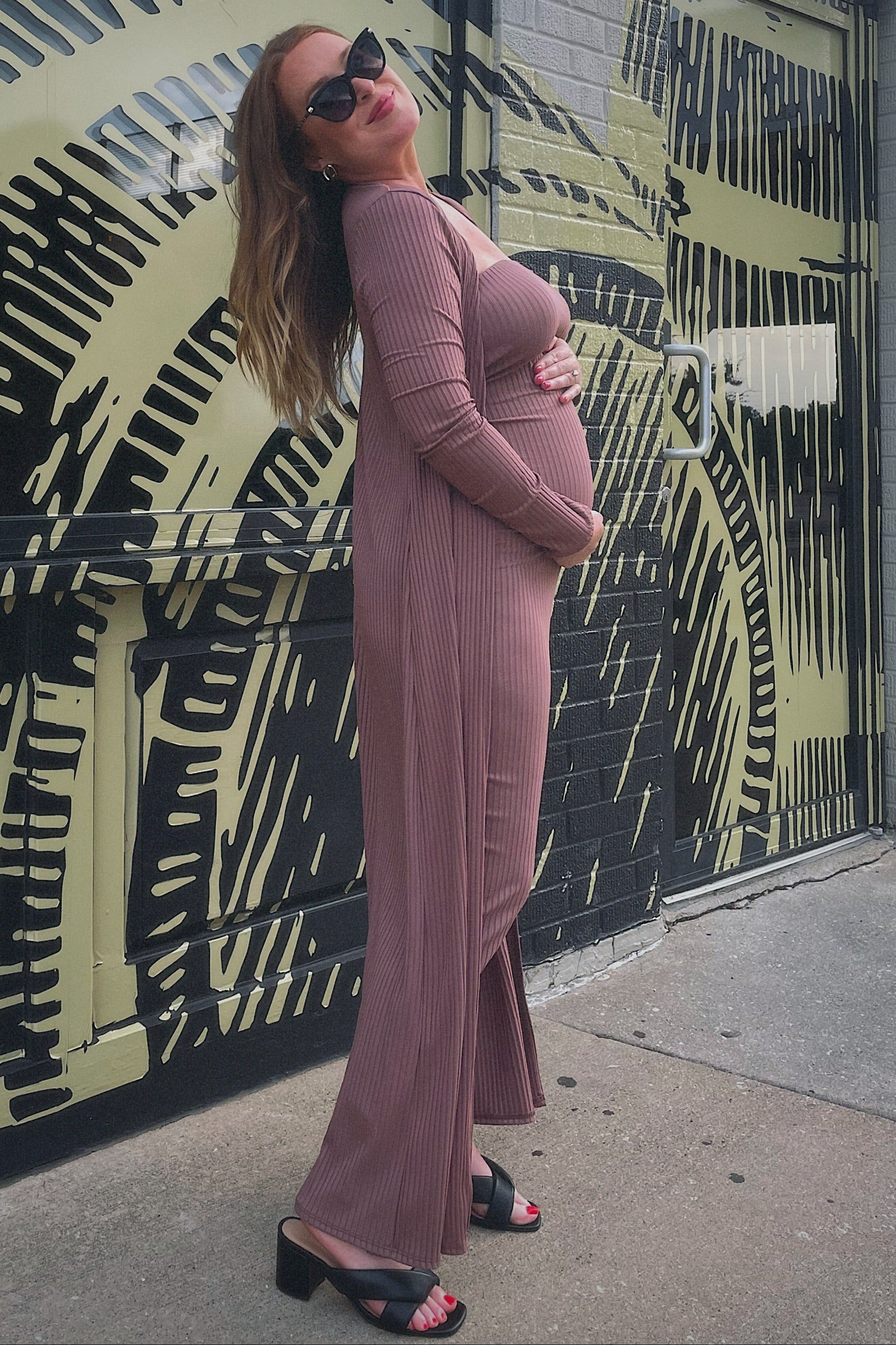 pink maternity dress with cardigan Mamalicious Maternity midi skirt in rose pink - part of a set