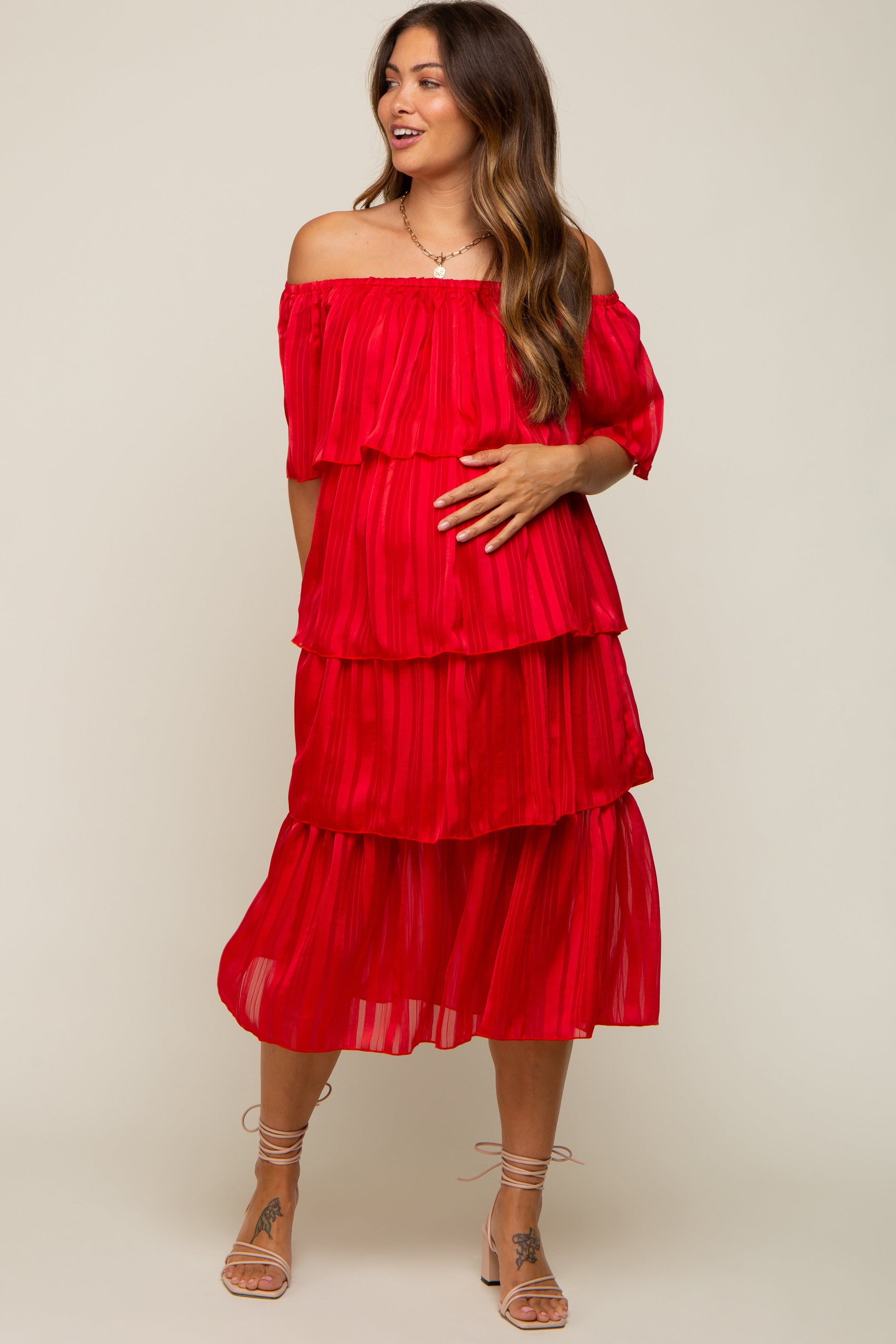Red Striped Layered Maternity Midi Dress The Prissy Pelican Red Striped Layered Maternity Midi Dress The Prissy Pelican