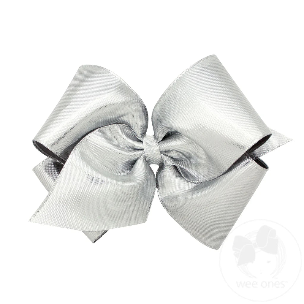 Metallic Overlay Girls Hair Bow – Silver – Wee Ones™
