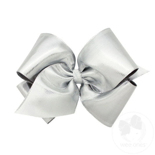 Metallic Overlay Girls Hair Bow – Silver – Wee Ones™