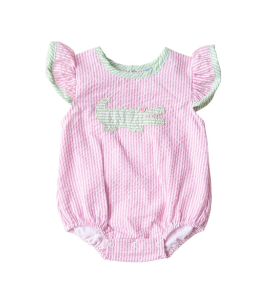 Alligator Appliqué Baby Girl Bubble Romper