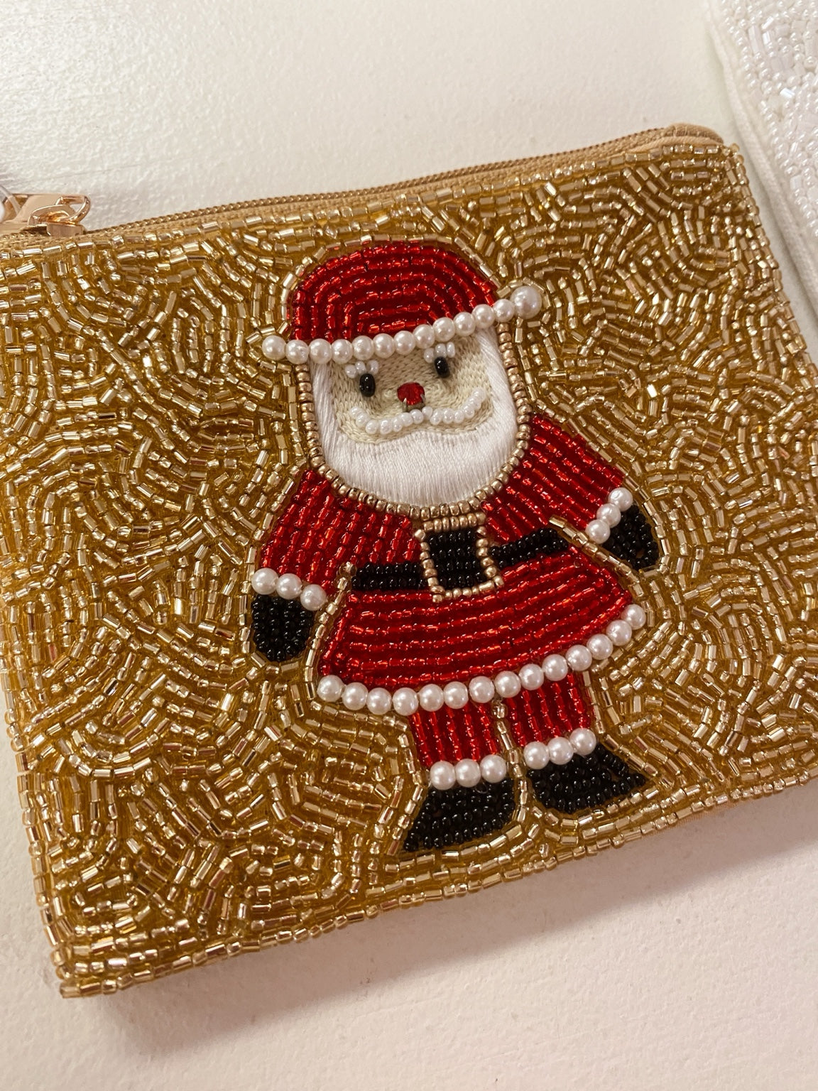 Beaded Santa Coin Purse – Gold or Pink (4" x 5") | Christmas Accessories