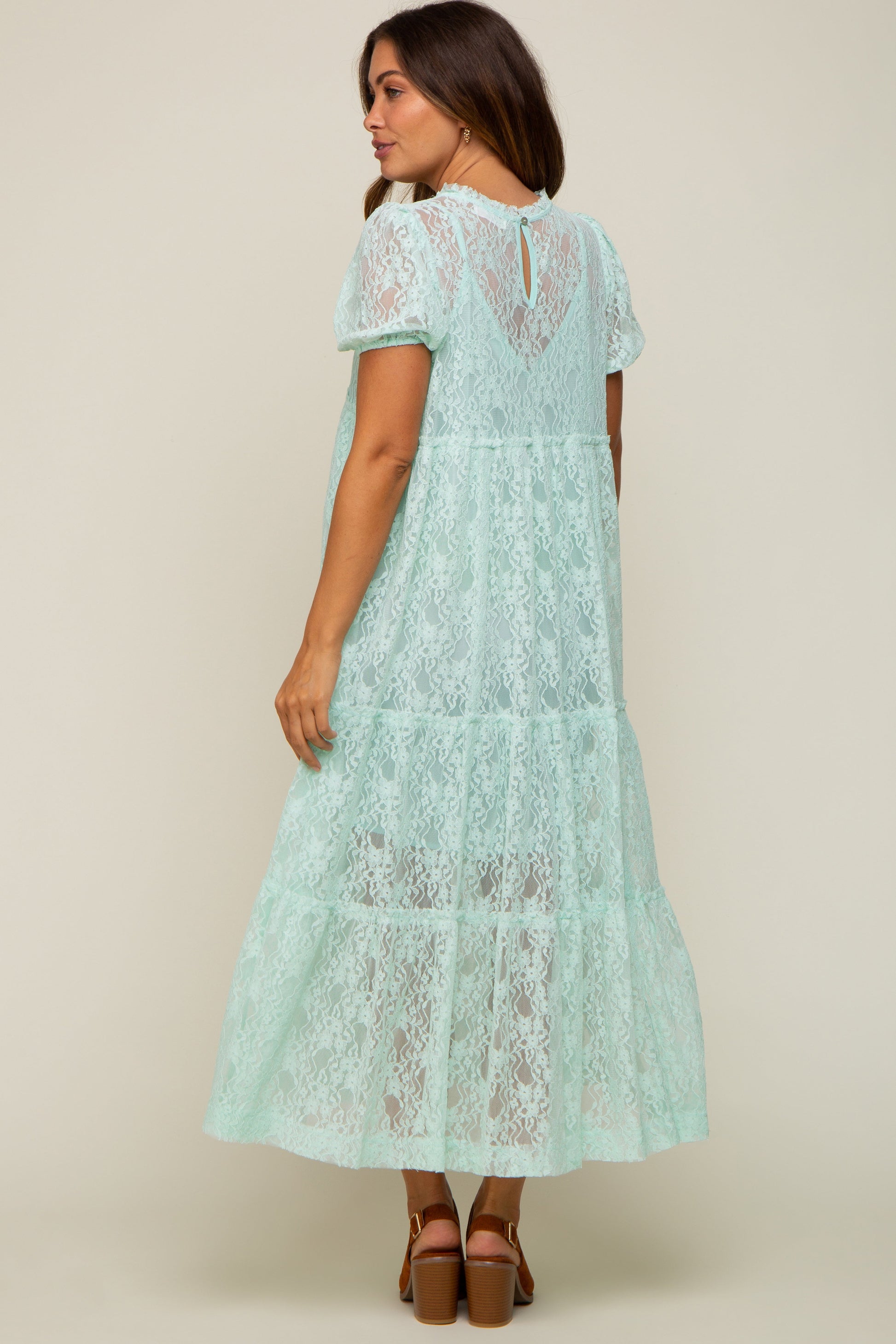 Mint Lace Tiered Maternity Midi Dress The Prissy Pelican Mint Lace Tiered Maternity Midi Dress The Prissy Pelican