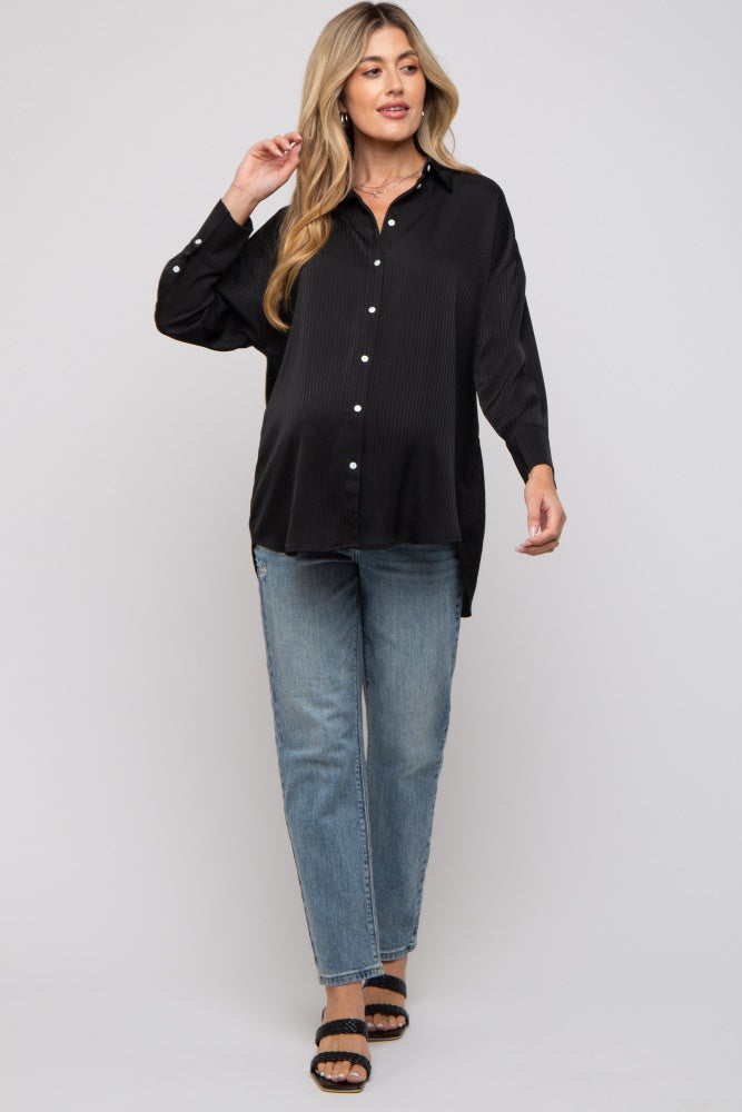 Black Striped Button Up Maternity Top