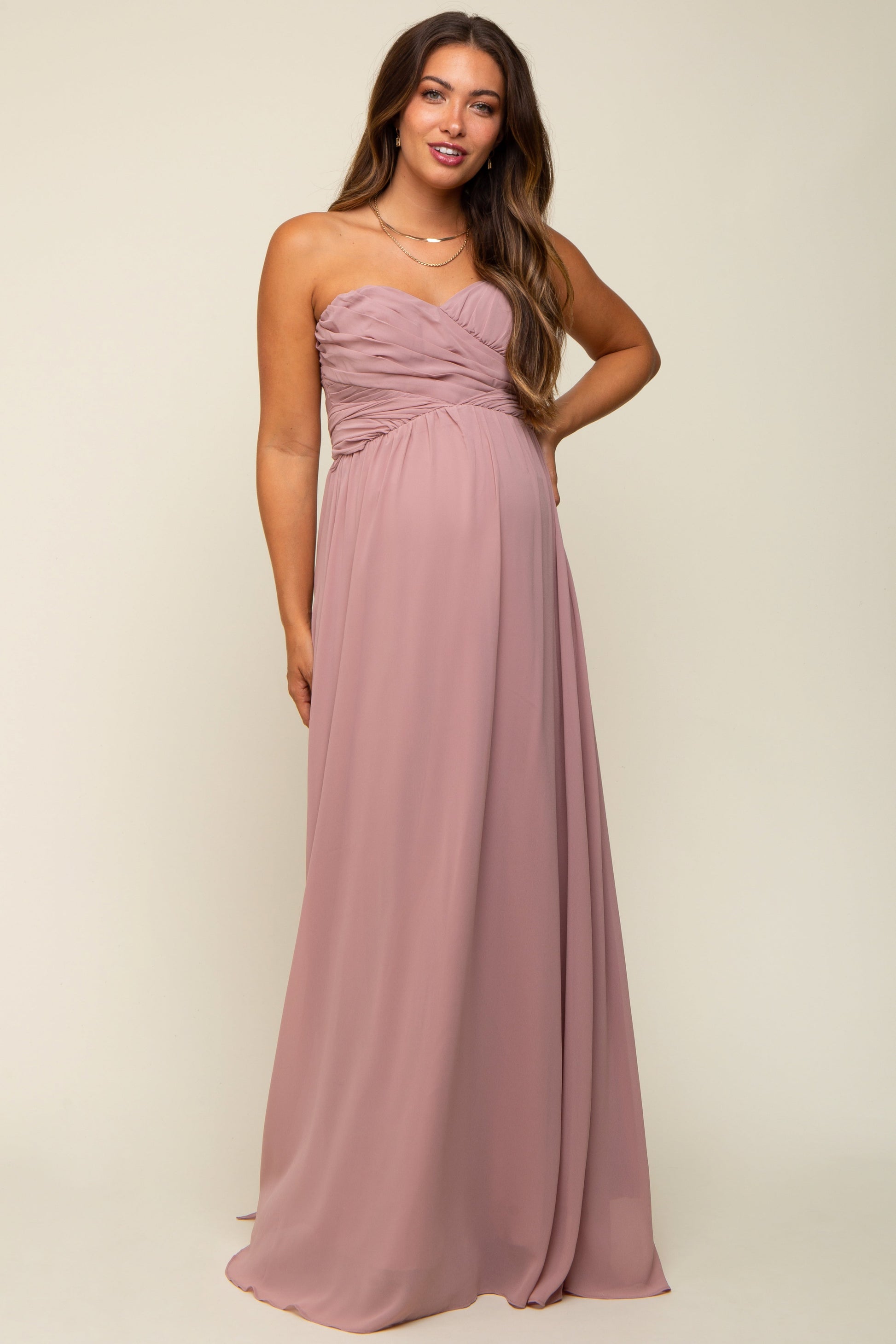 Mauve Sweetheart Convertible Chiffon Maternity Gown The Prissy Pelican Mauve Sweetheart Convertible Chiffon Maternity Gown The Prissy Pelican