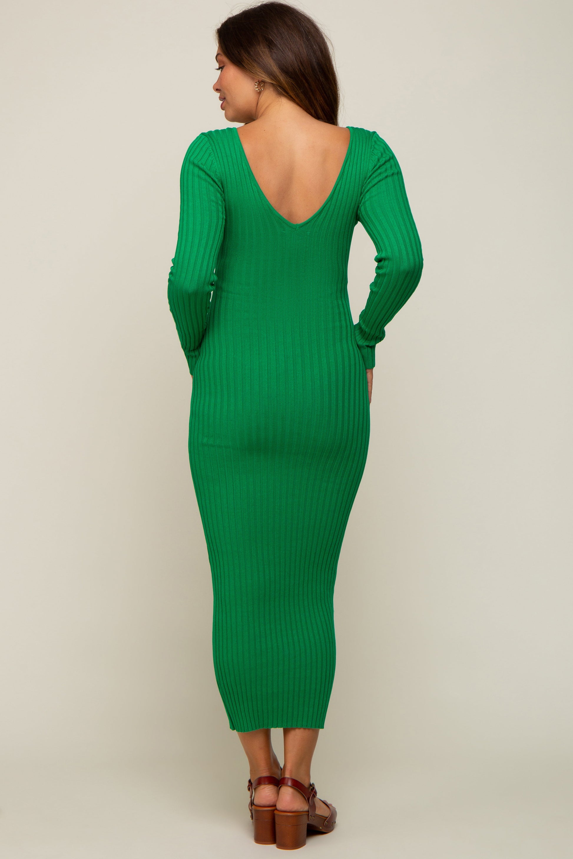 Green V-Neck Long Sleeve Fitted Maternity Maxi Dress Small Green V-Neck Long Sleeve Fitted Maternity Maxi Dress Small