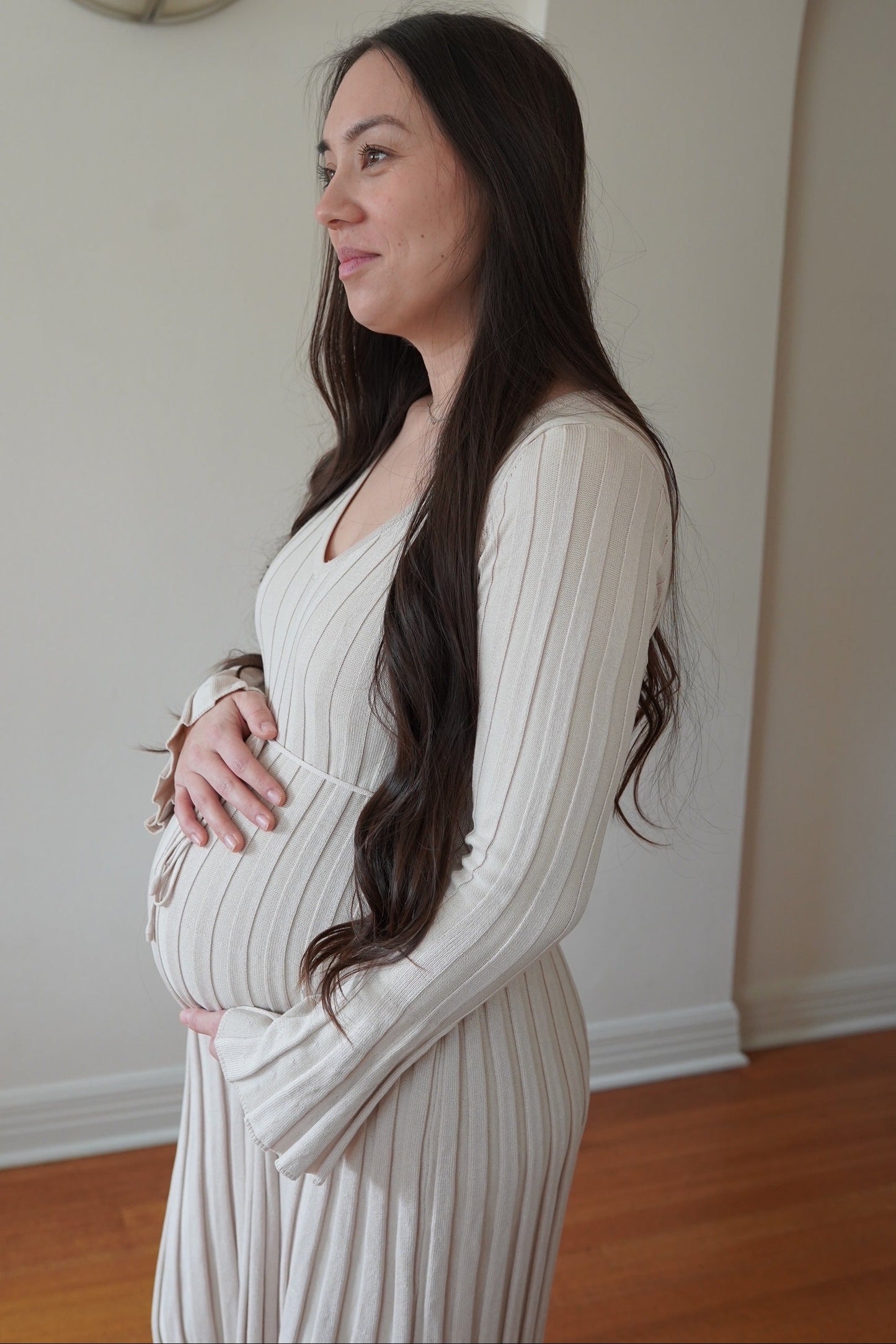Taupe Ribbed Maternity Knit Maxi Dress