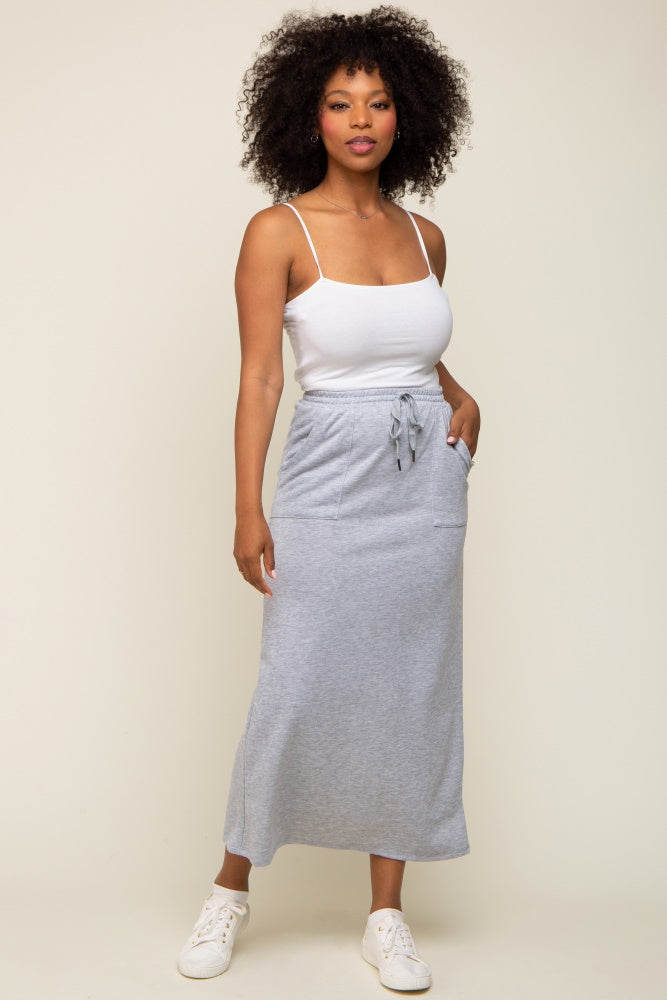 Grey Fleece Drawstring Maxi Skirt
