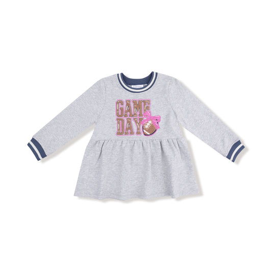 Varsity - Light Grey - French Terry Dress with Game Day Patch