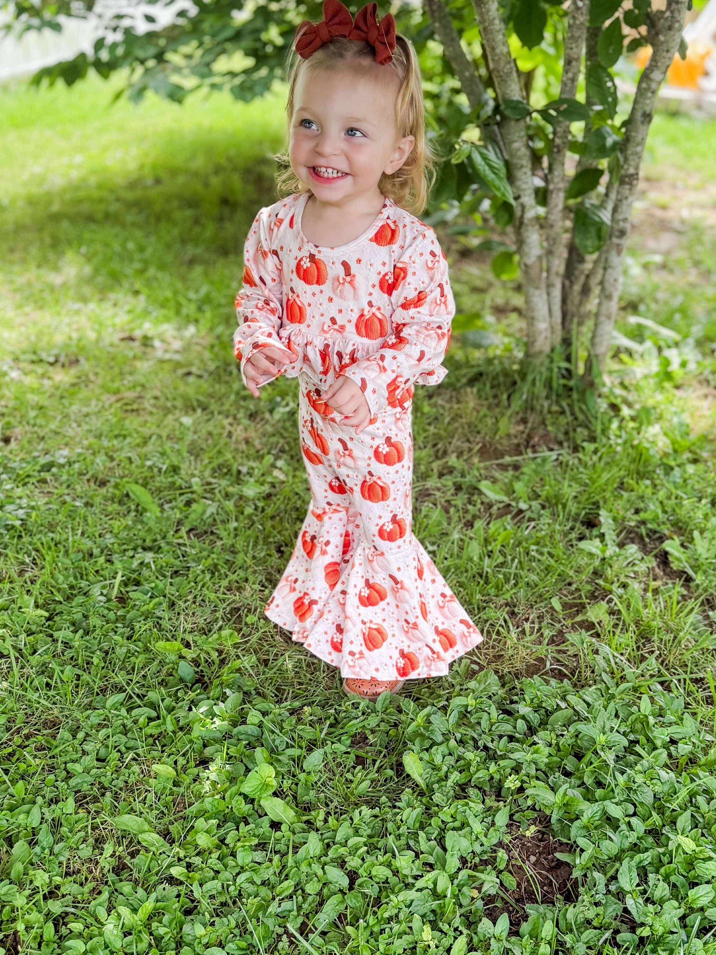 Pumpkin bow high waisted ruffle bell set