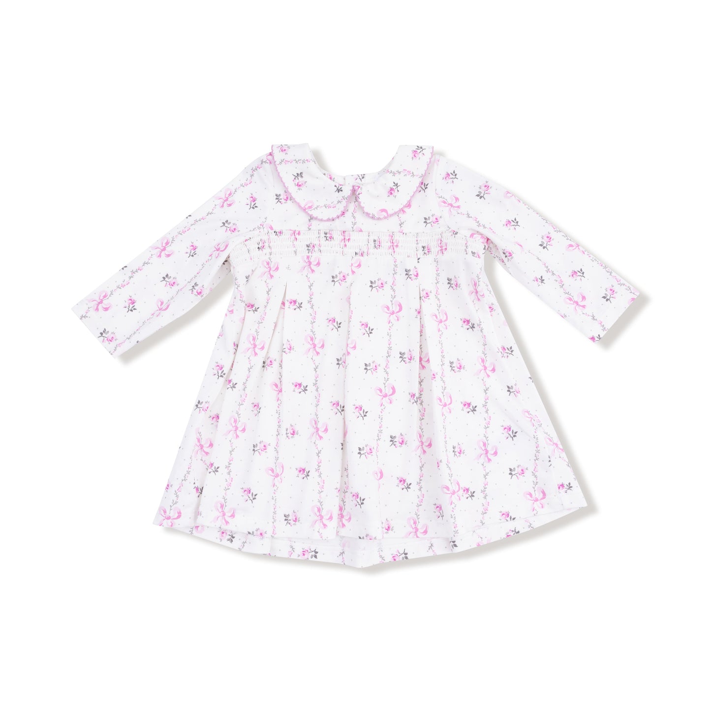 Long Sleeve Peter Pan Collar Dress with Smocking and Bloomer
