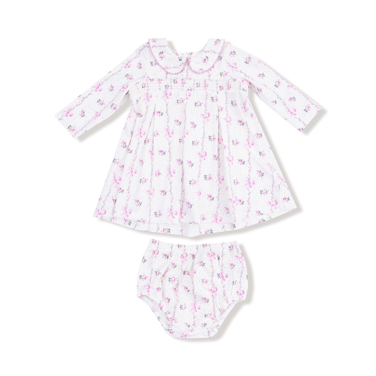 Long Sleeve Peter Pan Collar Dress with Smocking and Bloomer