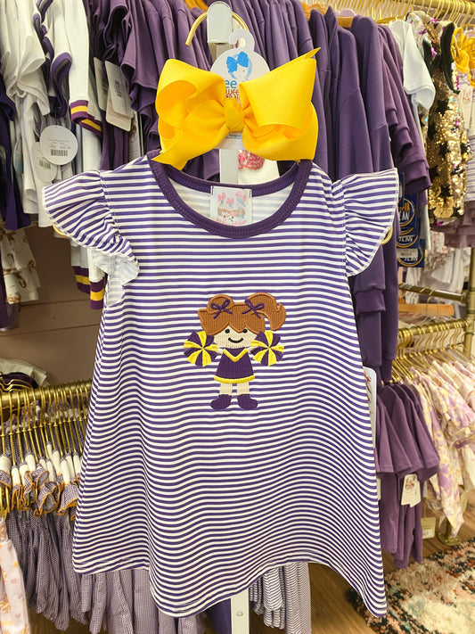 Football cheer applique stripe girl dress