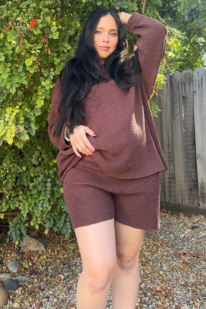 Brown Sweater and Short Maternity Set