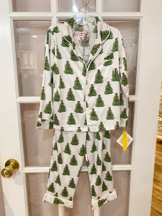 Classic Christmas Tree Satin Loungewear Set – Two-Piece Holiday Pajamas