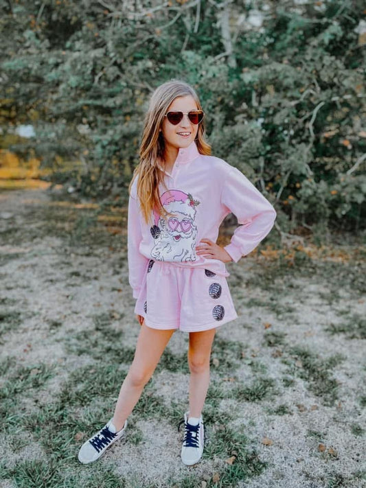Disco Santa Sequin Sweatshirt & Shorts Set – Girls Christmas Outfit