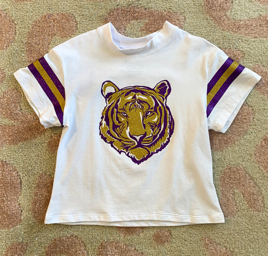 Glitter Tiger in Purple and Gold Boxy T’