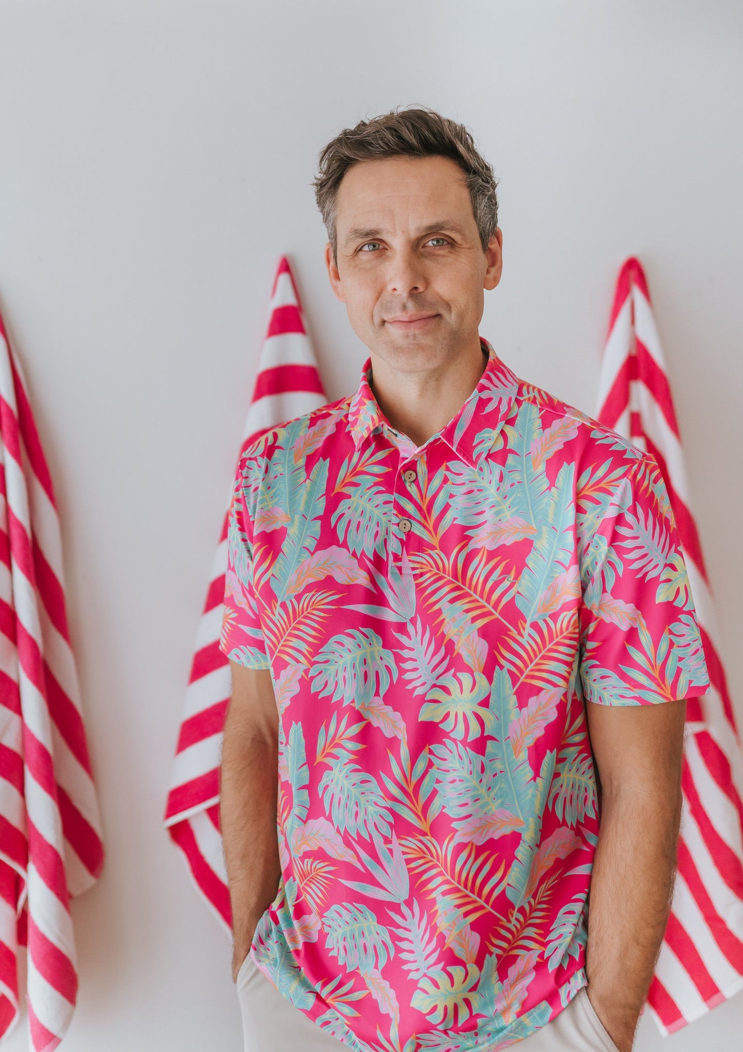 Men's Pink Palm Paradise Athletic Polo