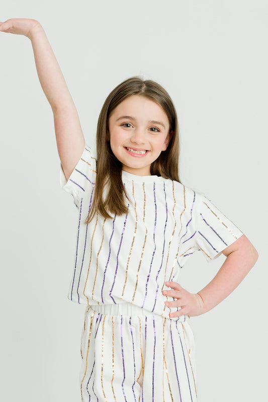 Purple and Gold Sequin Striped Kid Shirt