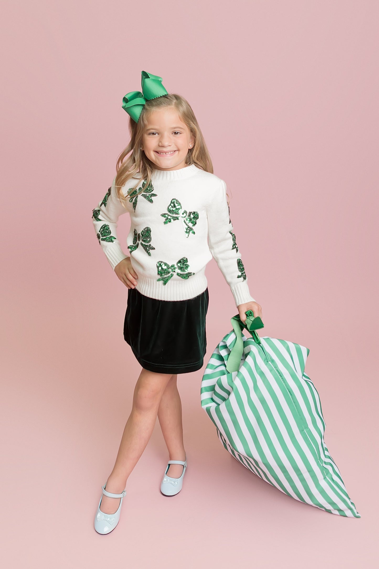 Green Bows Cream Sweater