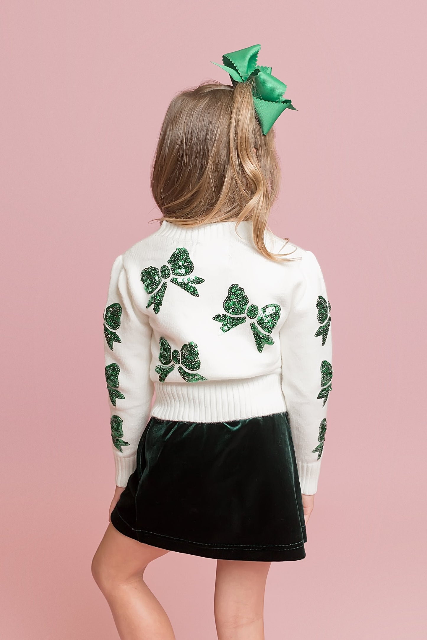 Green Bows Cream Sweater