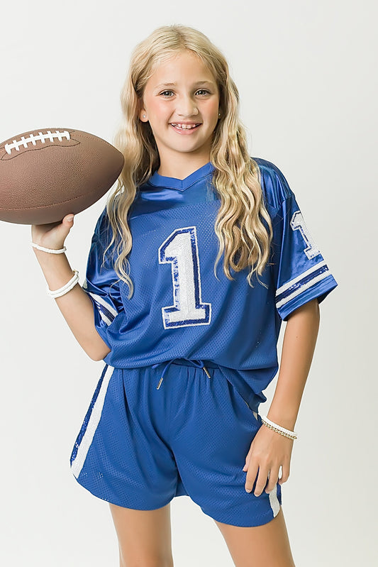 Royal Blue and White Sequin Jersey