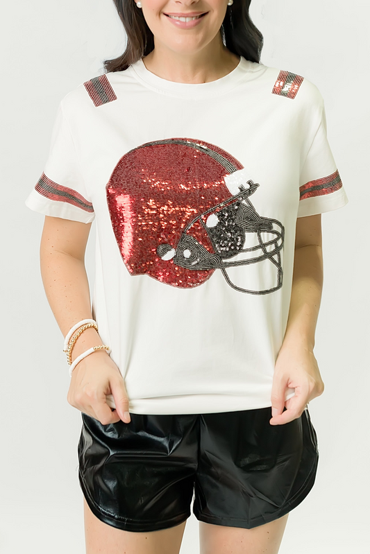 Red And Black Sequin Helmet Adult Shirt