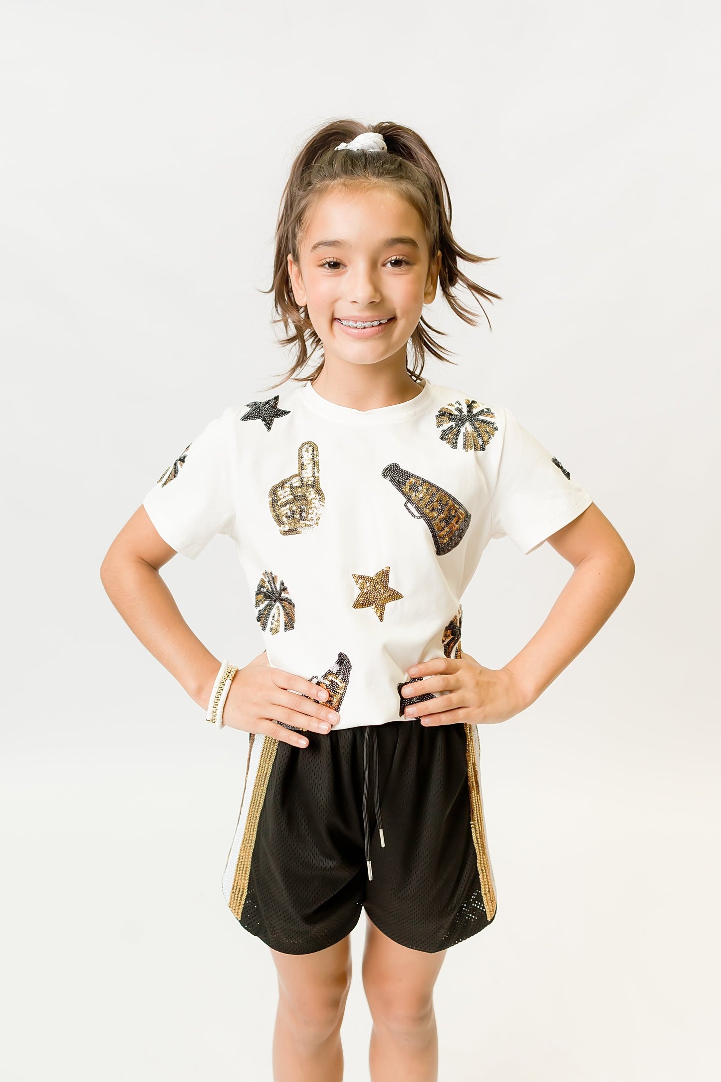Kids' Black & Gold Cheer Sequin Tee