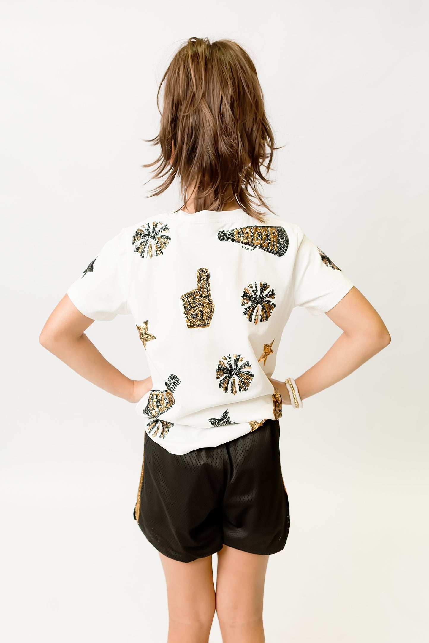 Kids' Black & Gold Cheer Sequin Tee