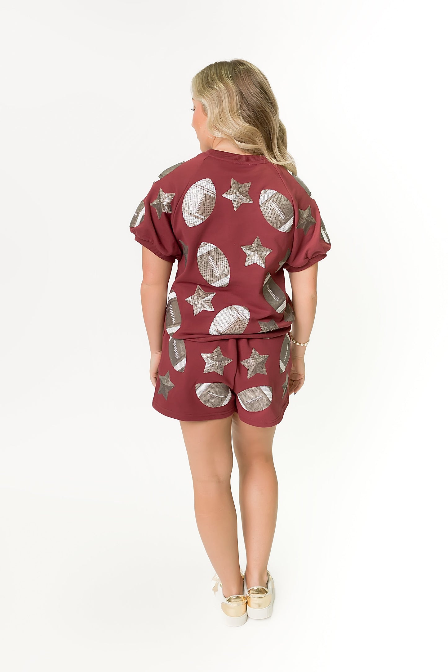 Women's Maroon Football Sequin Top