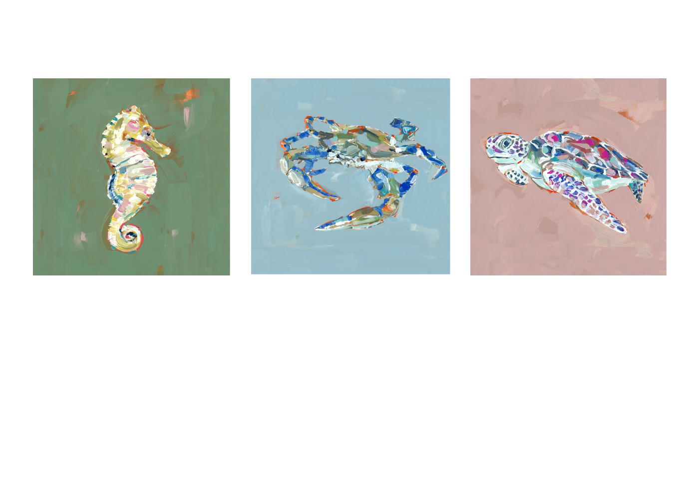 Coastal Love Blue Crab Turtle Seahorse Fine Art Print